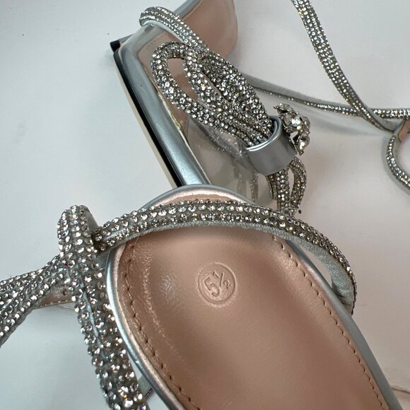 Silver Rhinestone Pointed Toe  Heels High Strappy  Bow Sandals Women Size 5.5 - Picture 6 of 9